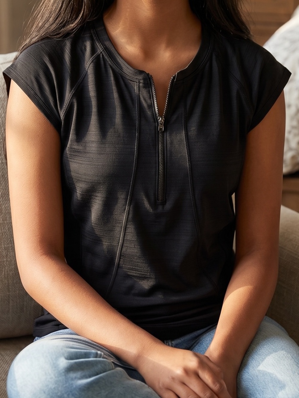 Athleta Black Sleeveless Quarter Zip Athletic Top - Picture 11 of 11